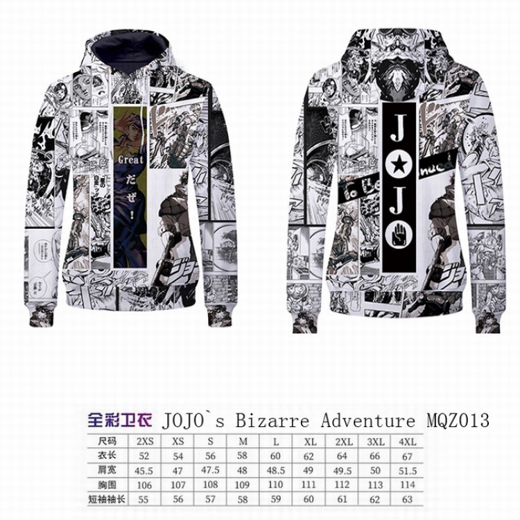 JoJos Bizarre Adventure Full Color Long sleeve Patch pocket Sweatshirt Hoodie 9 sizes from XXS to XXXXL MQZ013