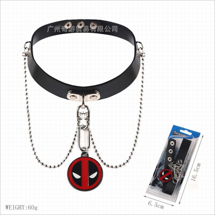 Deadpool Anime leather collar necklace 60G