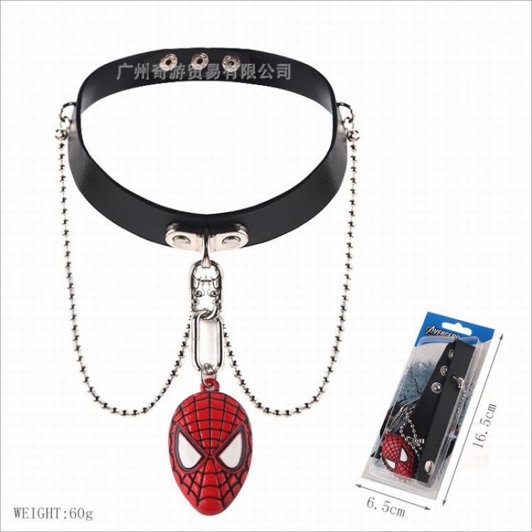 Spiderman Anime leather collar necklace 60G