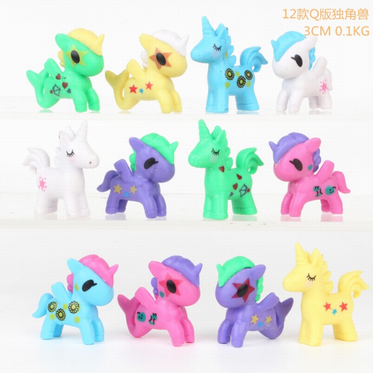 Q version Unicorn a set of 12 models Bagged Figure Decoration 3CM 0.1KG