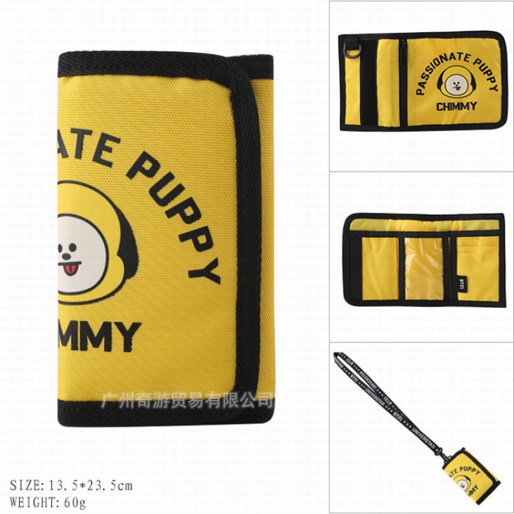 BTS BT21 With lanyard printing Tri-fold Canvas wallet purse Style G
