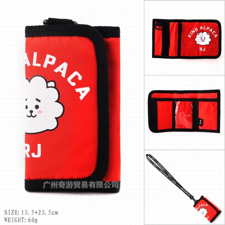 BTS BT21 With lanyard printing Tri-fold Canvas wallet purse Style F