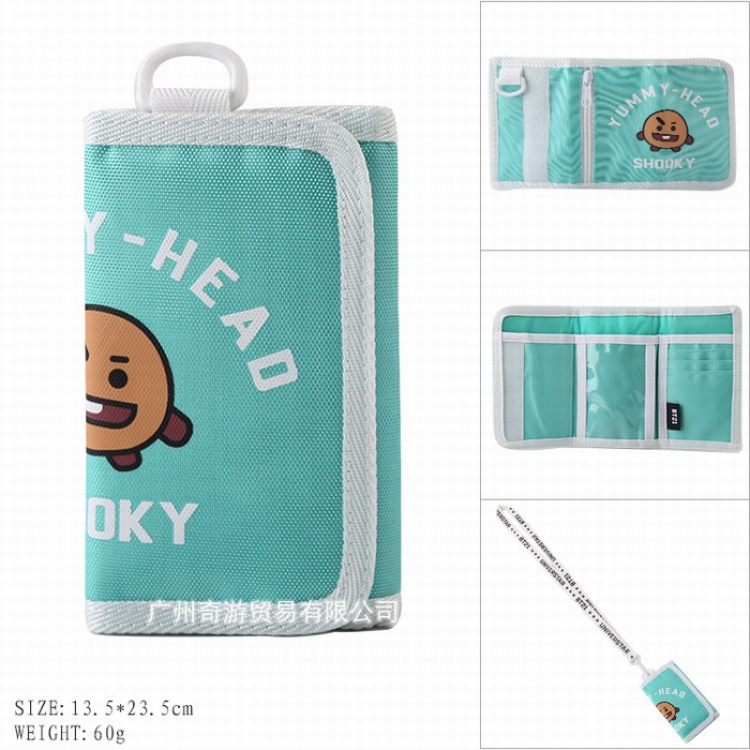 BTS BT21 With lanyard printing Tri-fold Canvas wallet purse Style A