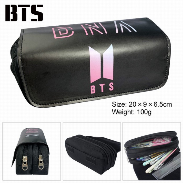 BTS BT21 PU surface Multifunction Double layer Zipper Flip cover Pencil Bag Style B