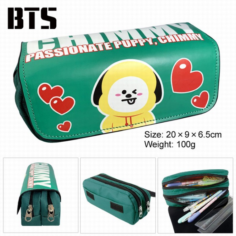 BTS BT21 PU surface Multifunction Double layer Zipper Flip cover Pencil Bag Style E