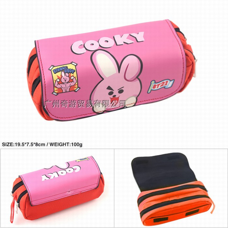 BTS BT21 Double zipper PU pencil case pencil bag 19.5X7.5X8CM Style L