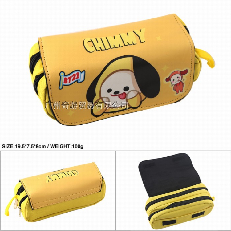 BTS BT21 Double zipper PU pencil case pencil bag 19.5X7.5X8CM Style K