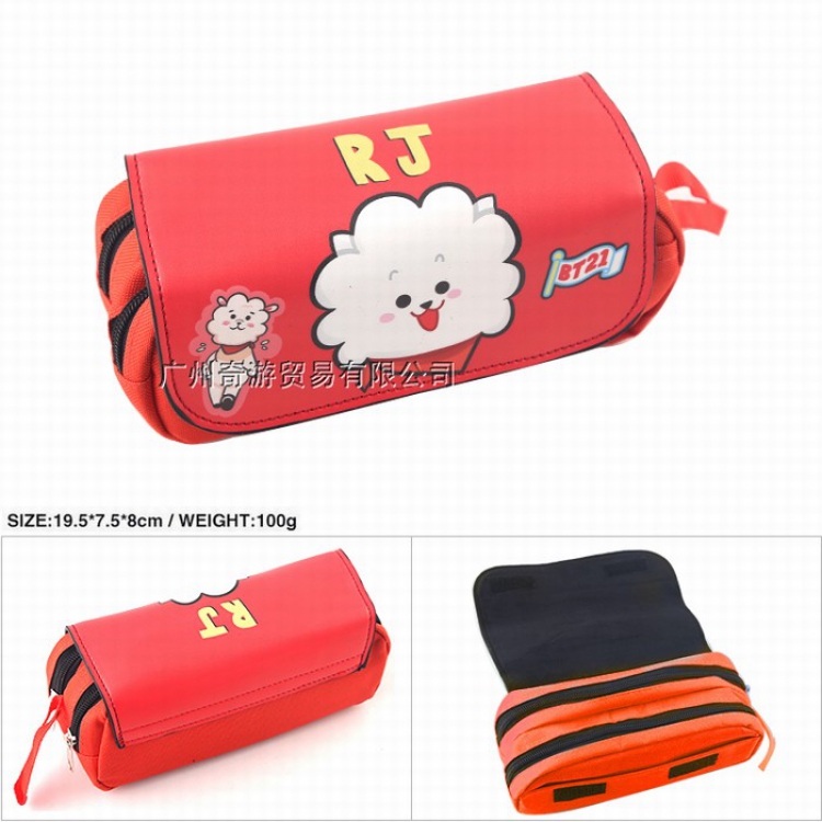 BTS BT21 Double zipper PU pencil case pencil bag 19.5X7.5X8CM Style J