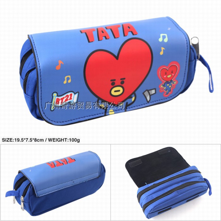 BTS BT21 Double zipper PU pencil case pencil bag 19.5X7.5X8CM Style F