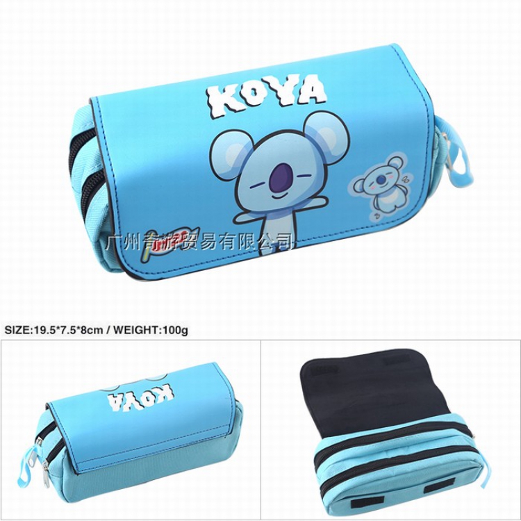 BTS BT21 Double zipper PU pencil case pencil bag 19.5X7.5X8CM Style E