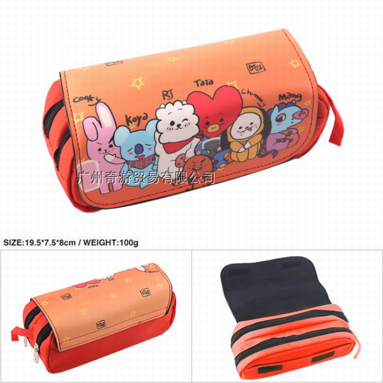 BTS BT21 Double zipper PU pencil case pencil bag 19.5X7.5X8CM Style D