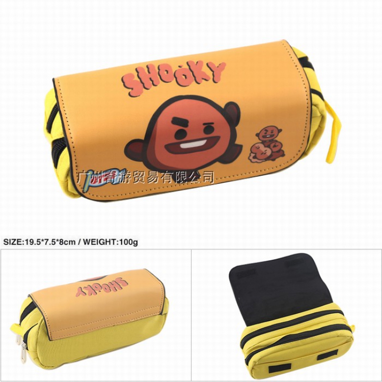 BTS BT21 Double zipper PU pencil case pencil bag 19.5X7.5X8CM Style A