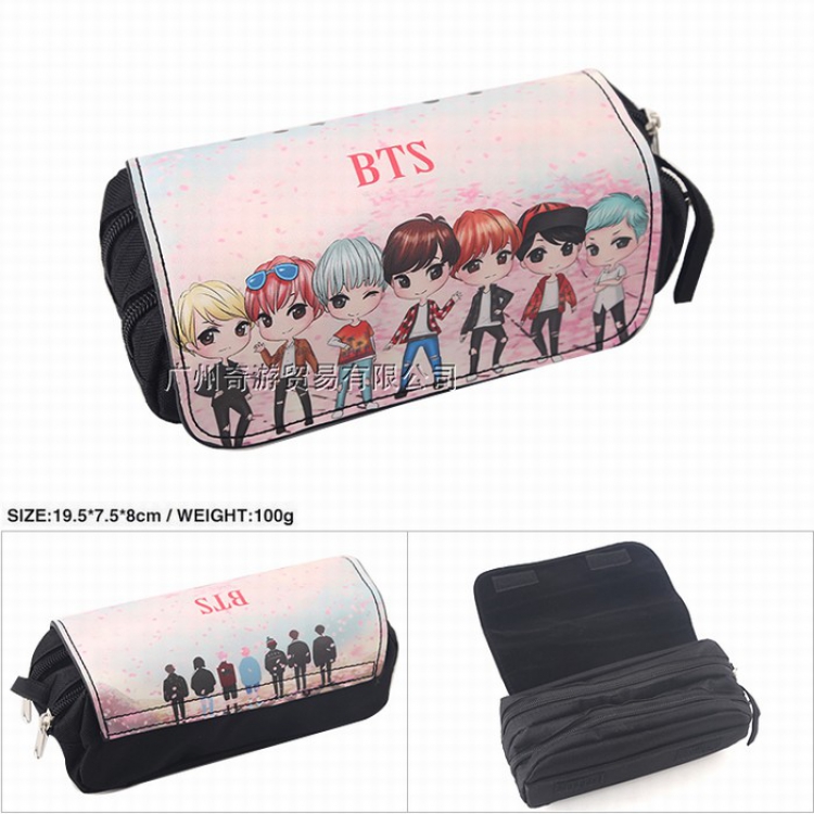 BTS Double zipper PU pencil case pencil bag 19.5X7.5X8CM