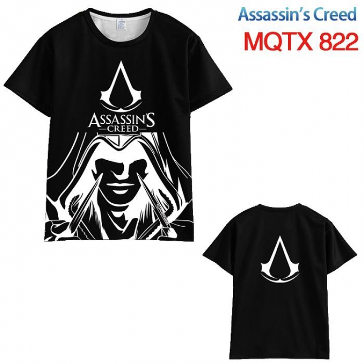 Assassin Creed Black and white line draft Short sleeve T-shirt 10 sizes from XXS to 5XL MQTX 822