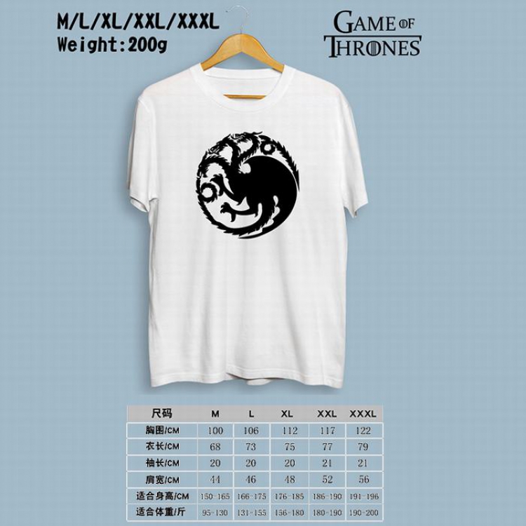 Game of Thrones Printed round neck short-sleeved T-shirt M-L-XL-XXL-XXXL Style 2