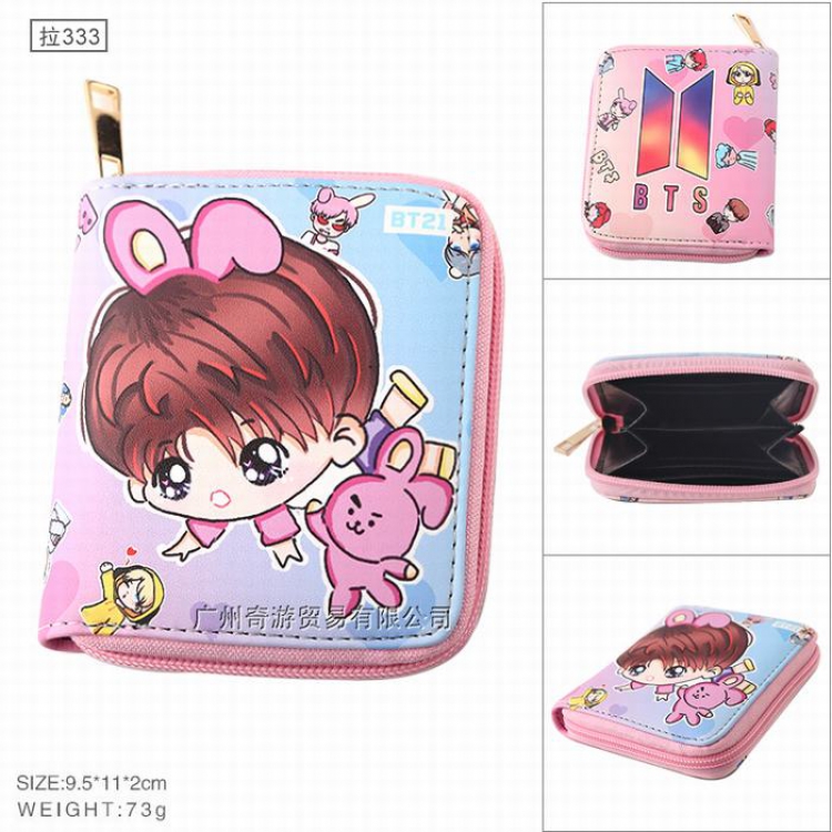 BTS BT21 Full color Zipper PU short two fold wallet Purse Style G