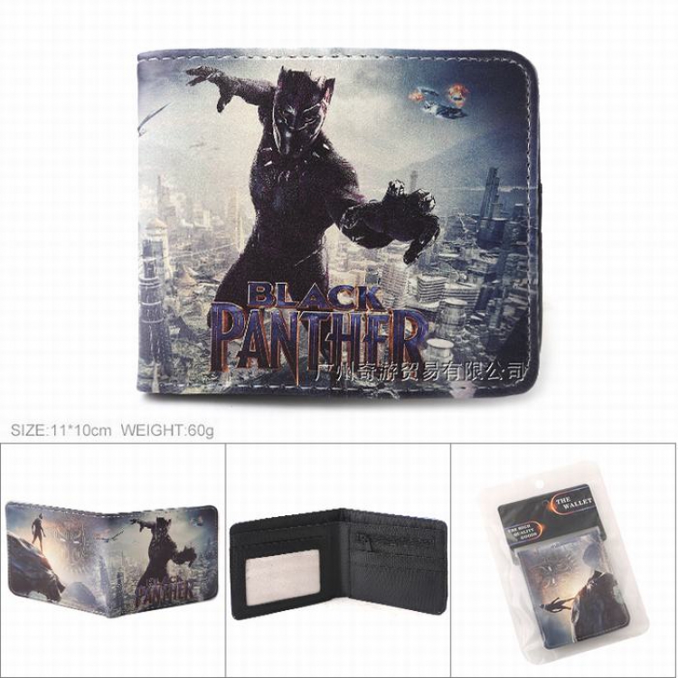 Black Panther Full color Twill two-fold short wallet Purse 11X10CM 