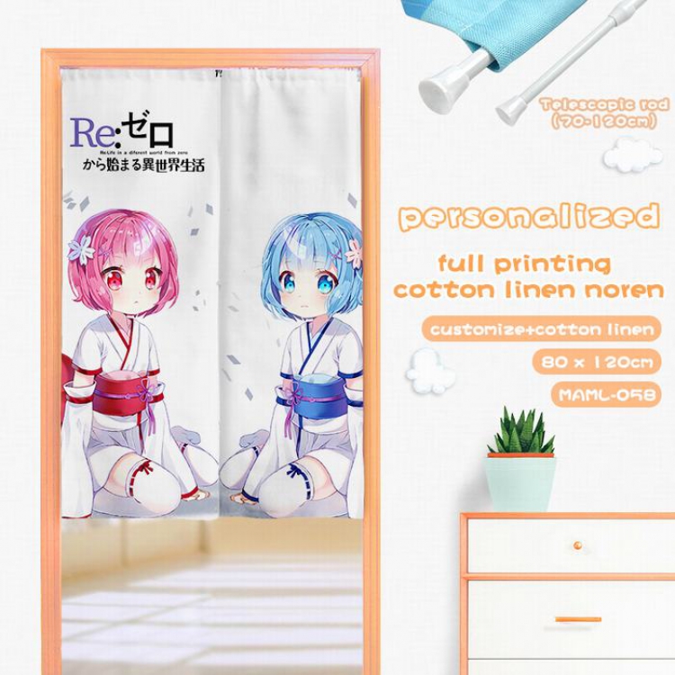 Re:Zero kara Hajimeru Isekai Seikatsu Imitation cotton and linen color printing curtain Adjustable telescopic rod 80X120