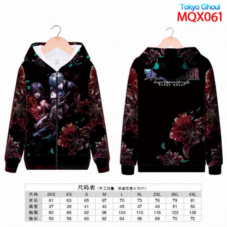 Tokyo Ghoul Full color zipper hooded Patch pocket Coat Hoodie 9 sizes from XXS to 4XL MQX061