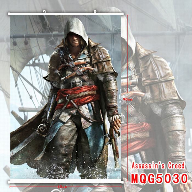 Assassin Creed White Plastic rod Cloth painting Wall Scroll 60X90CM MQG5030