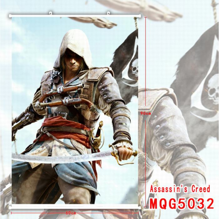 Assassin Creed White Plastic rod Cloth painting Wall Scroll 60X90CM MQG5032