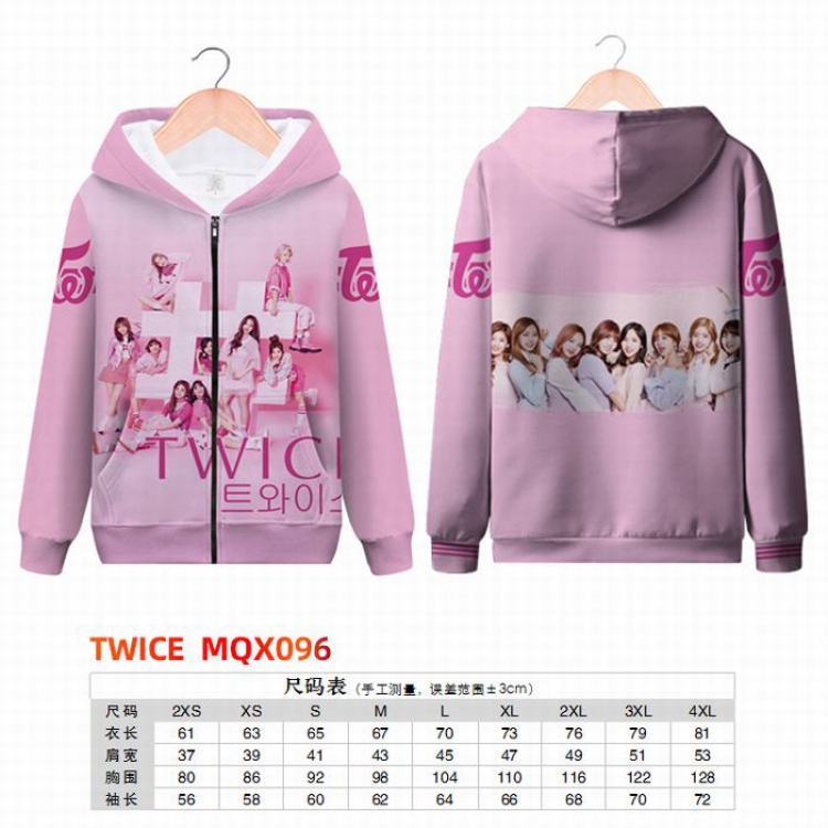 TWICE Full color zipper hooded Patch pocket Coat Hoodie 9 sizes from XXS to 4XL MQX096