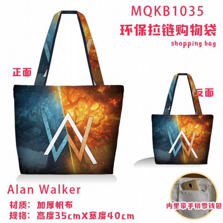 Alan Walker Full color green zipper shopping bag shoulder bag MQKB1035
