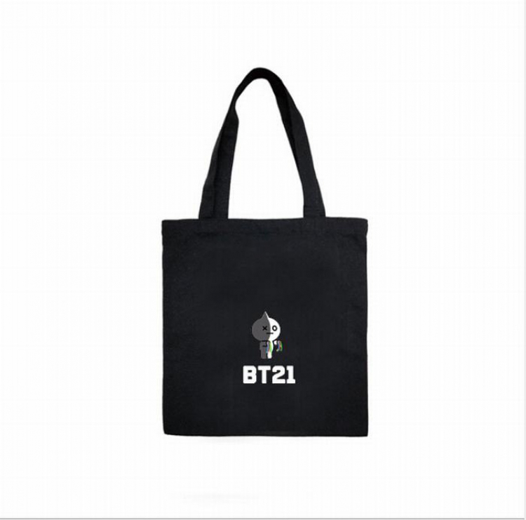 BTS BT21 Black Canvas Shopping bag shoulder bag Satchel 40X12X30CM price for 3 pcs