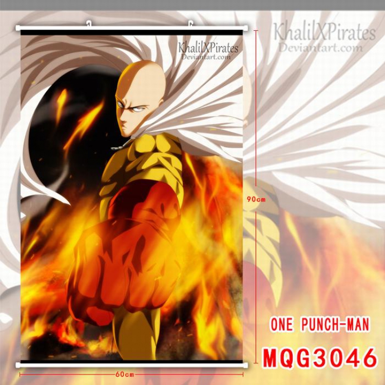 One Punch Man White Plastic rod Cloth painting Wall Scroll 60X90CM MQG046