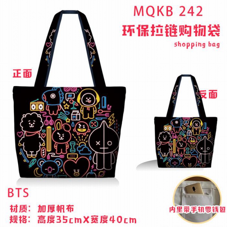 BTS BT21 Full color green zipper shopping bag shoulder bag MQKB242