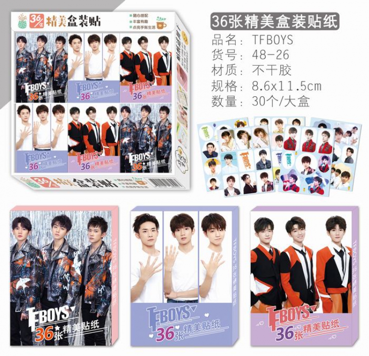 TFBOYS Beautifully boxed Stickers a small box of 36 sheets 8.6X11.5CM price for A large box of 30 small boxes