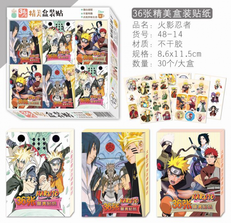Naruto Beautifully boxed Stickers a small box of 36 sheets 8.6X11.5CM price for A large box of 30 small boxes