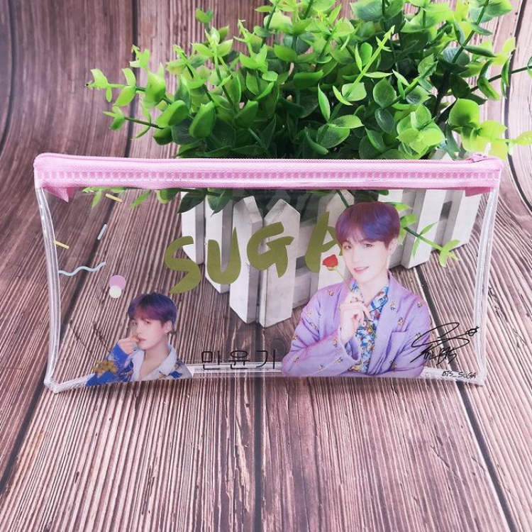 BTS Transparent pencil case stationery bag storage bag 19.5X10X2CM 19G price for 5 pcs