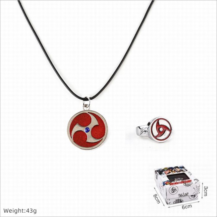 Naruto Ring and stainless steel black sling necklace 2 piece set style B