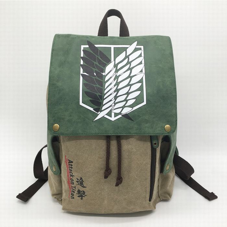 Shingeki no Kyojin Anime Washed canvas   high quality PU Backpack bag 27X12X42CM