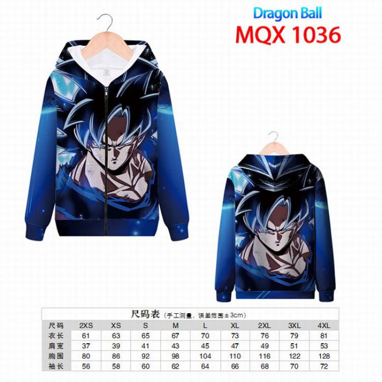 Dragon Ball Full color zipper hooded Patch pocket Coat Hoodie 9 sizes from XXS to 4XL MQX1036