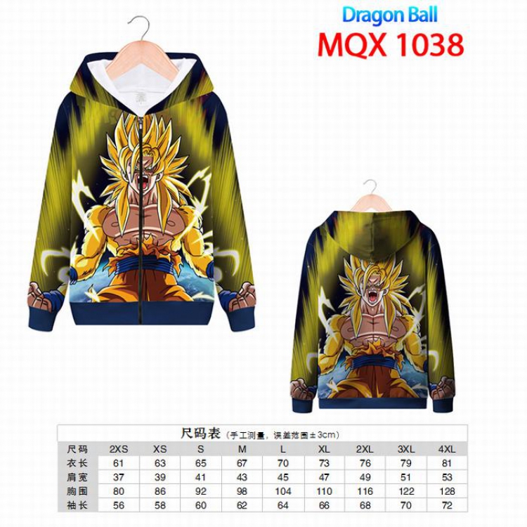 Dragon Ball Full color zipper hooded Patch pocket Coat Hoodie 9 sizes from XXS to 4XL MQX1038