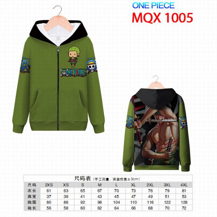 ONE PIECE Full color zipper hooded Patch pocket Coat Hoodie 9 sizes from XXS to 4XL MQX1005