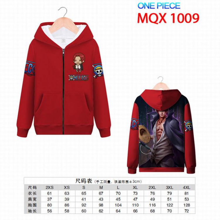 ONE PIECE Full color zipper hooded Patch pocket Coat Hoodie 9 sizes from XXS to 4XL MQX1009