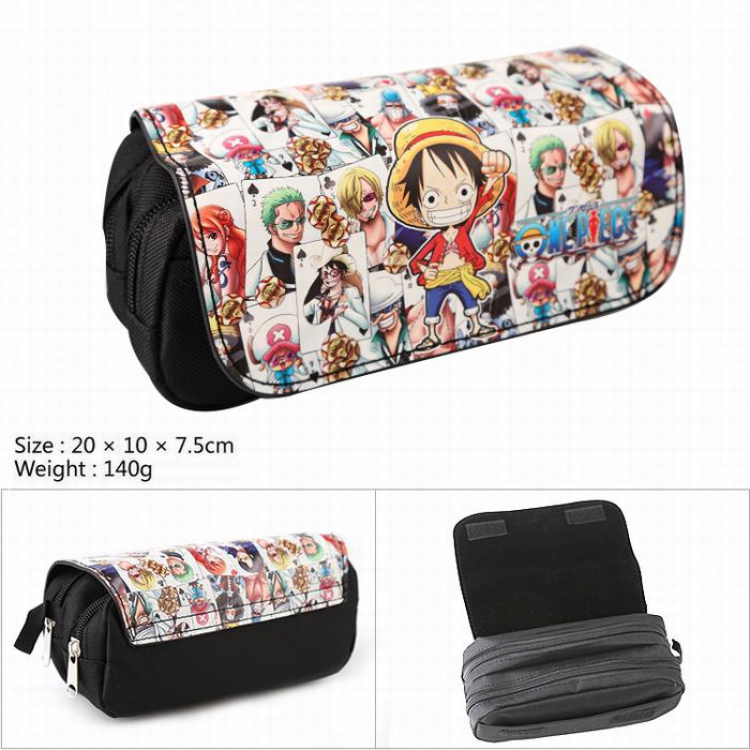 One Piece Black Poster avatar Double zipper PU pencil case 19.5X7.5X8CM