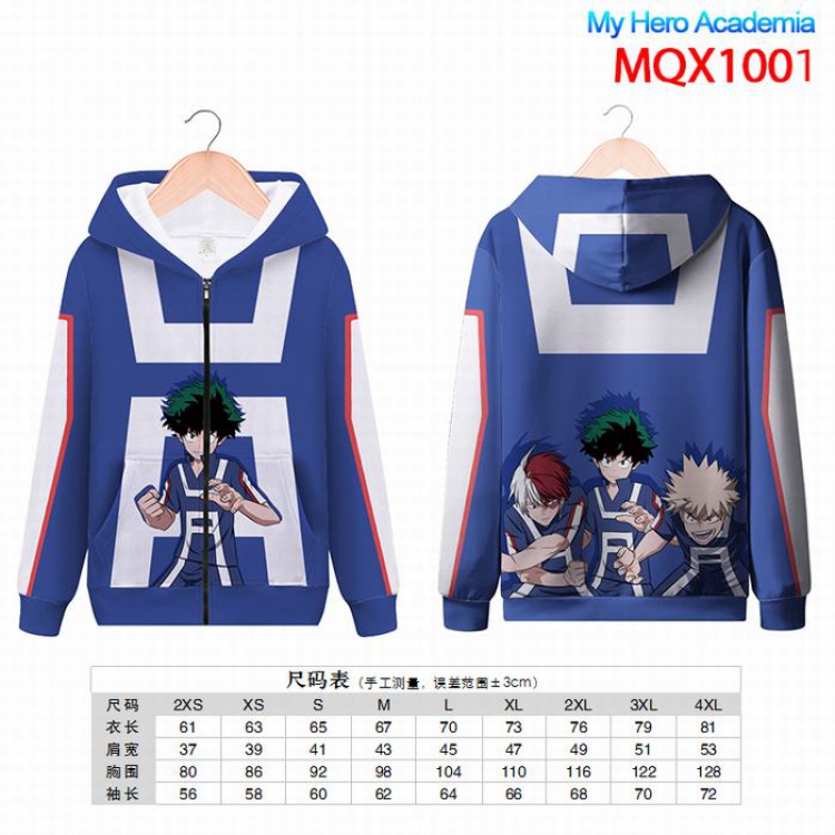 My Hero Academia Full color zipper hooded Patch pocket Coat Hoodie 9 sizes from XXS to 4XL MQX1001