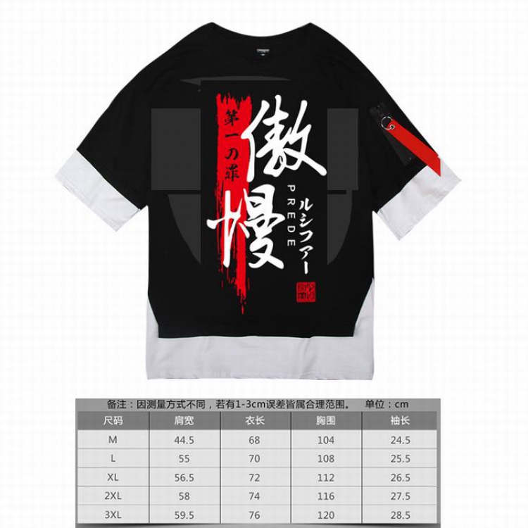 The Seven Deadly Sins arrogant black Loose cotton fake two short sleeves t-shirt 5 sizes from M to 3XL