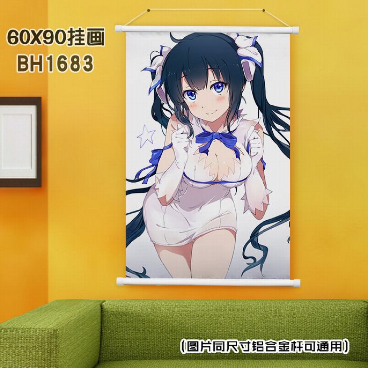 Wall Scroll Is it wrong to try to Pick Up Girls in a Dungeon  White Plastic rod Cloth painting Wall Scroll 40X60CM BH-16