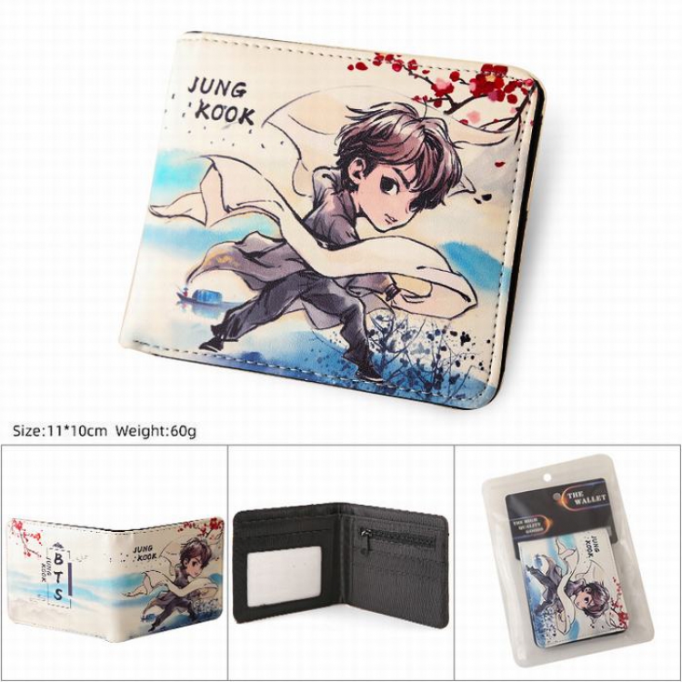 BTS  JUNK KOOK PU Twill two fold short wallet wallet 11X10CM