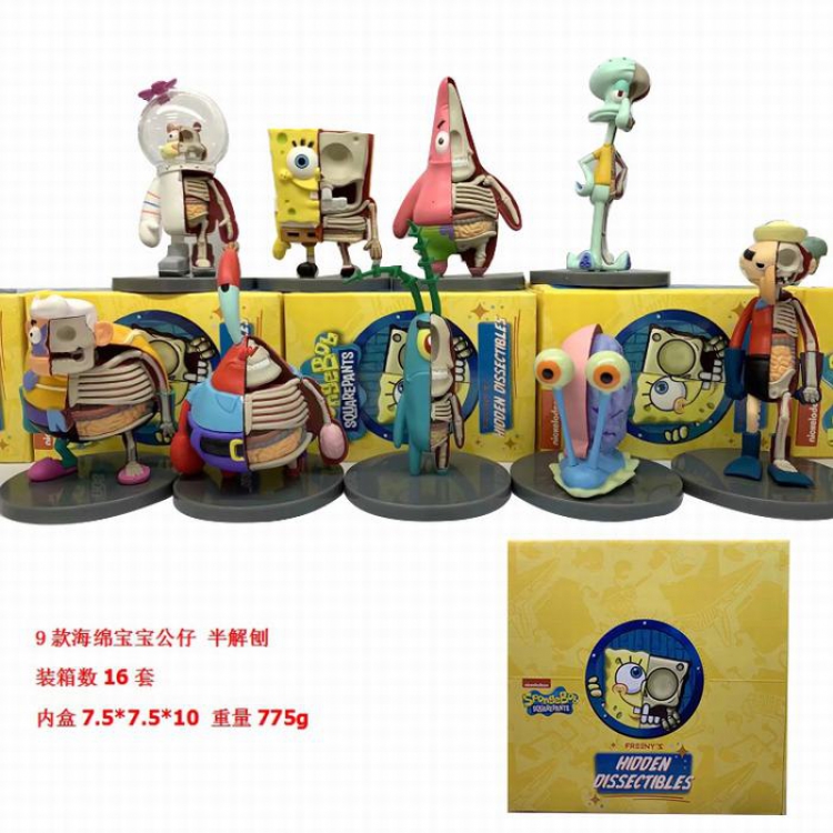 SpongeBob  Semi-anatomy a set of nine Boxed Figure Decoration Model 775CM 775G 7.5X7.5X10CM