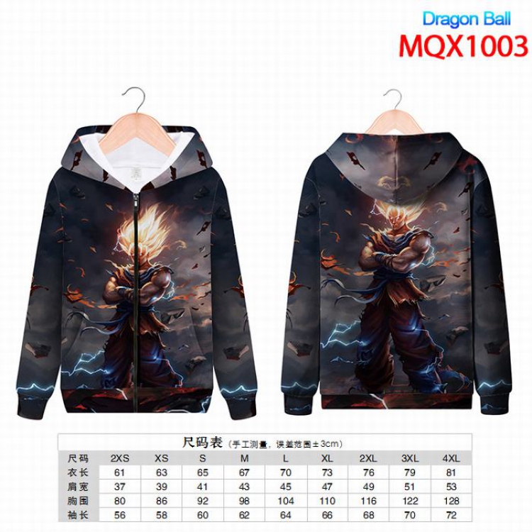 DRAGON BALL Full color zipper hooded Patch pocket Coat Hoodie 9 sizes from XXS to 4XL MQX1003