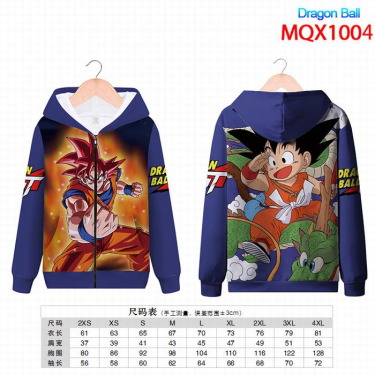 DRAGON BALL Full color zipper hooded Patch pocket Coat Hoodie 9 sizes from XXS to 4XL MQX1004