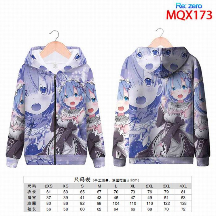 Re:Zero kara Hajimeru Isekai Seikatsu Full color zipper hooded Patch pocket Coat Hoodie 9 sizes from XXS to 4XL MQX173