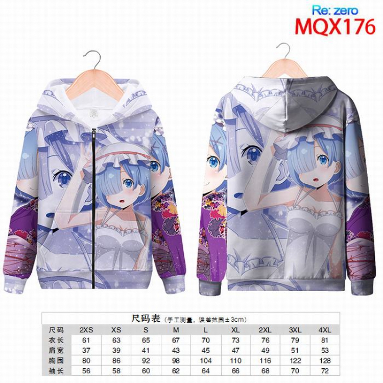 Re:Zero kara Hajimeru Isekai Seikatsu Full color zipper hooded Patch pocket Coat Hoodie 9 sizes from XXS to 4XL MQX176