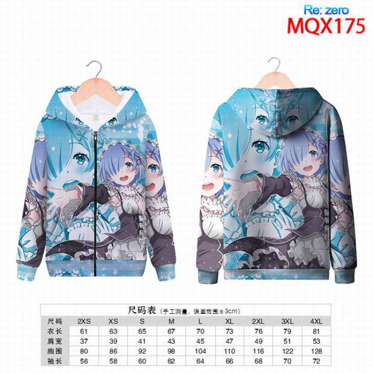 Re:Zero kara Hajimeru Isekai Seikatsu Full color zipper hooded Patch pocket Coat Hoodie 9 sizes from XXS to 4XL MQX175